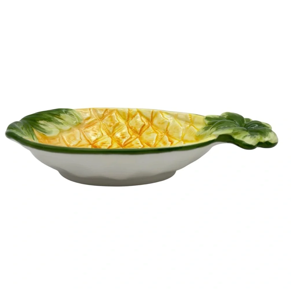 Italian Majolica Art Pottery Pineapple Bowl Dish Hand Painted Vintage MCM Italy